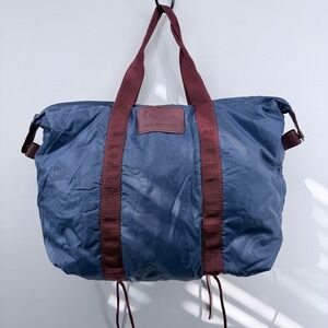 Vintage 90s Pierre Cardin Blue Nylon Canvas Red Handle Small Duffel Bag